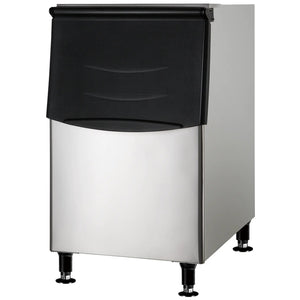 Nordic Air NIB-275 22-inch stainless steel ice storage bin with black door for modular ice machines, angled view