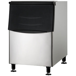Nordic Air NIB-375 30-inch stainless steel ice storage bin with black door for modular ice machines, angled view