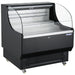 Nordic Air NOR-290-AT low profile open air 39-inch wide black refrigerator with curved glass sides, angled view