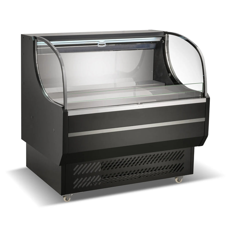 Nordic Air NOR-47-LP low profile open air 47-inch wide refrigerator in black with curved glass sides