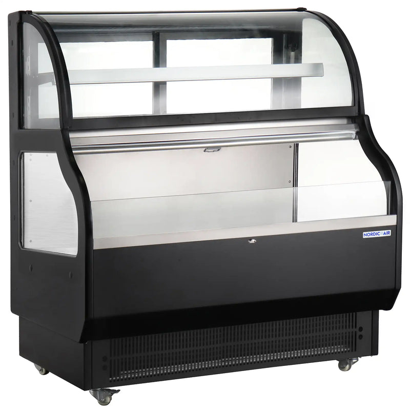 Nordic Air NOR-510-RT 52-inch black open air refrigerated merchandiser with curved glass closed top display