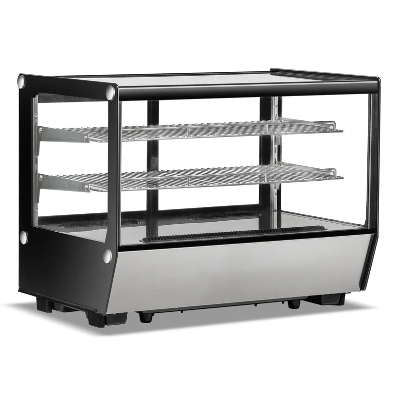 Nordic Air NSCP-35 35-inch countertop square glass refrigerated pastry display case, black and stainless, angled