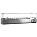 Nordic Air NTR-60 59-inch stainless steel refrigerated topping rail with glass sneeze guard and food pans