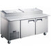 Nordic Air PPT-71-9 double door 71-inch stainless steel refrigerated pizza prep table with lids closed, angled view