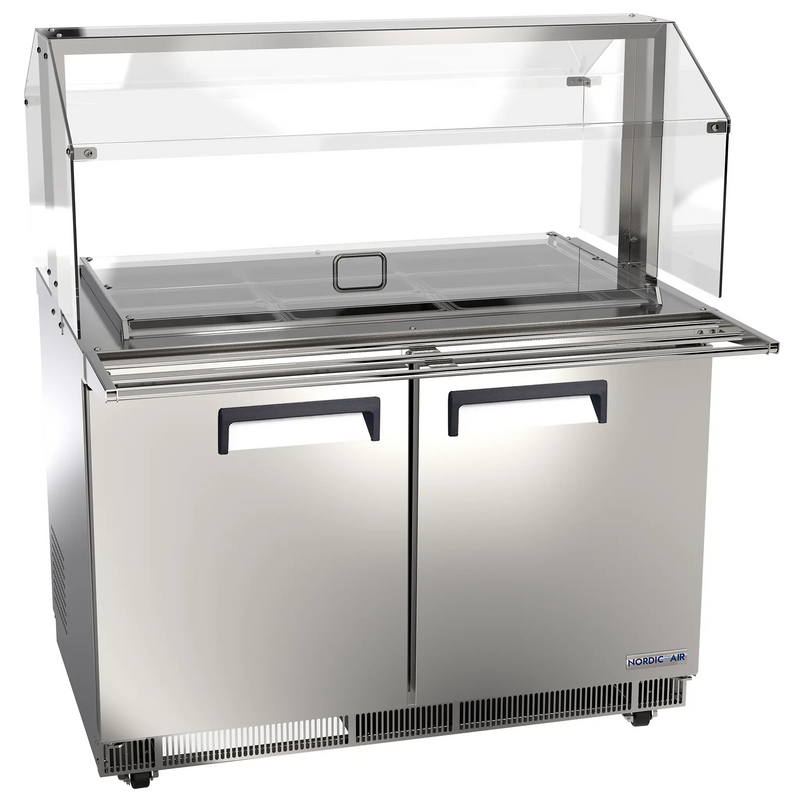 Nordic Air SBAR-48 double door 48-inch stainless steel salad bar refrigerator with glass sneeze guard
