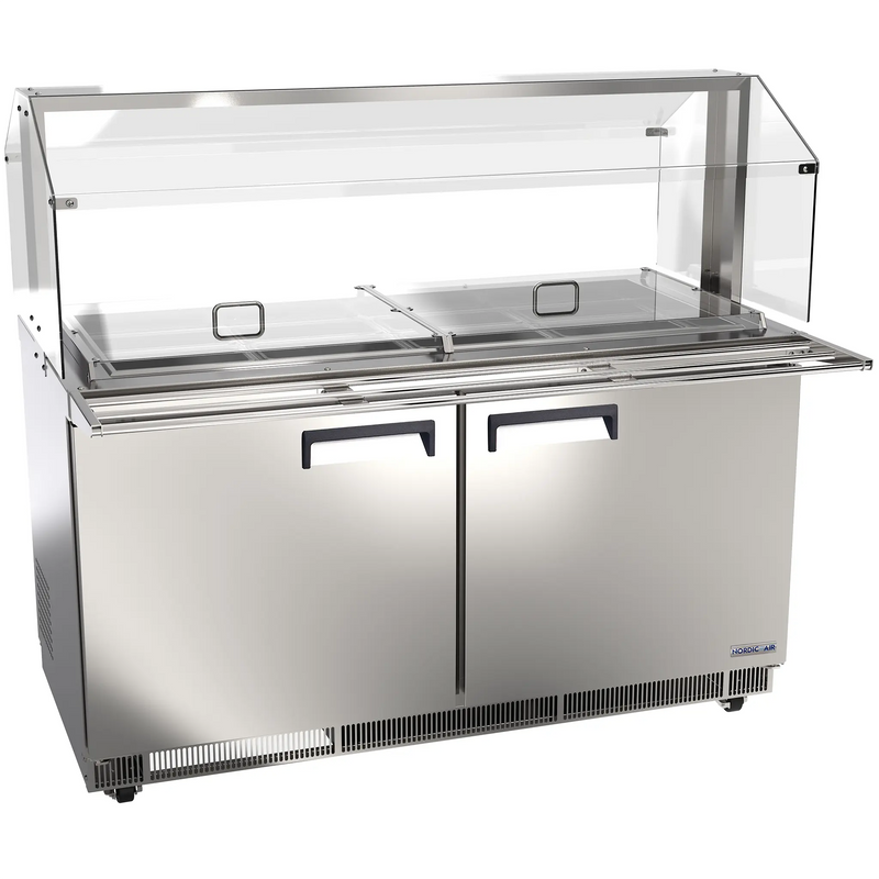 Nordic Air SBAR-60 double door 60-inch salad bar refrigerator in stainless steel with glass sneeze guard