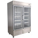 Nordic Air SGF-48C stainless steel double glass door freezer with white shelves, angled left view