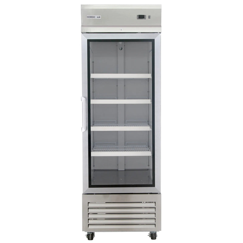 Nordic Air SGR-22C single glass door 27-inch wide stainless steel reach-in refrigerator, front view