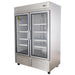 Nordic Air SGR-48C double glass door stainless steel refrigerator on casters, angled right view