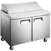 Nordic Air SPT-47-12 47-inch two door stainless steel refrigerated sandwich prep table with lid closed, angled view