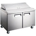 Nordic Air SPT-60-16 60-inch two door stainless steel refrigerated sandwich prep table with lid closed, on casters