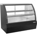 Open box Beverage Air CDR5HC-1-B 60-inch curved glass refrigerated deli case in black with two shelves, right angle