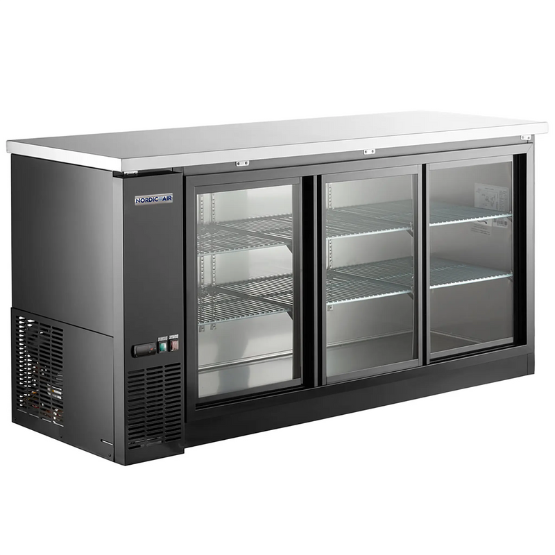 **OPEN BOX** Nordic Air 73" Commercial Shallow Triple Door Back Bar Cooler - Sliding Glass Doors-Phoenix Food Equipment