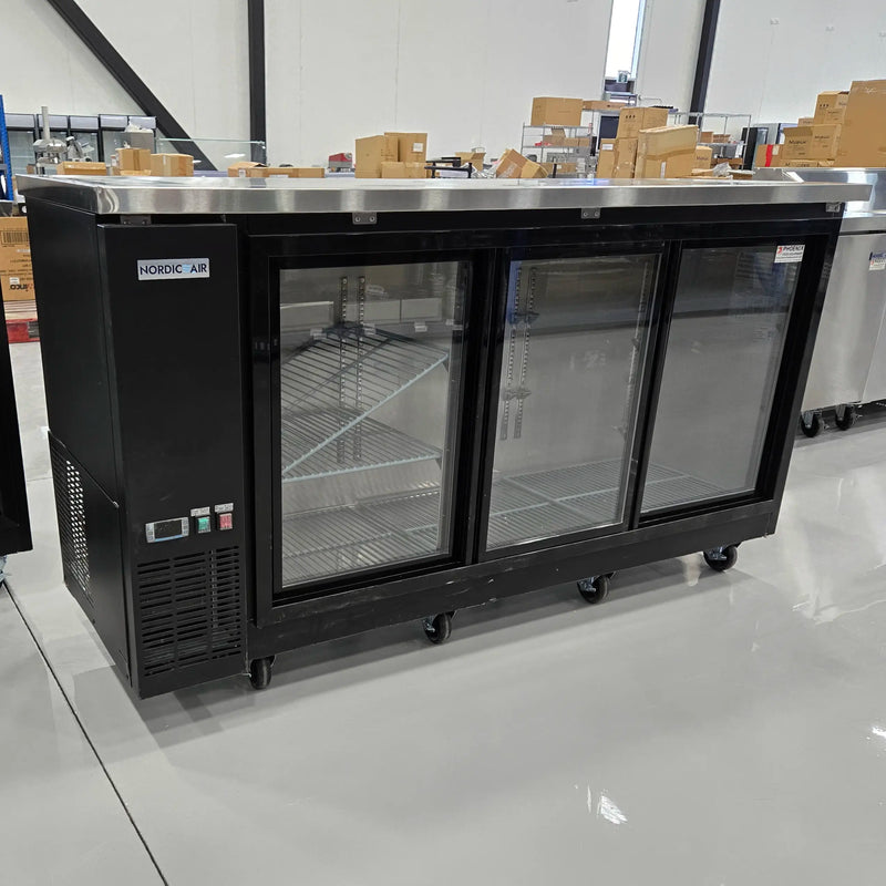 **OPEN BOX** Nordic Air 73" Commercial Shallow Triple Door Back Bar Cooler - Sliding Glass Doors-Phoenix Food Equipment