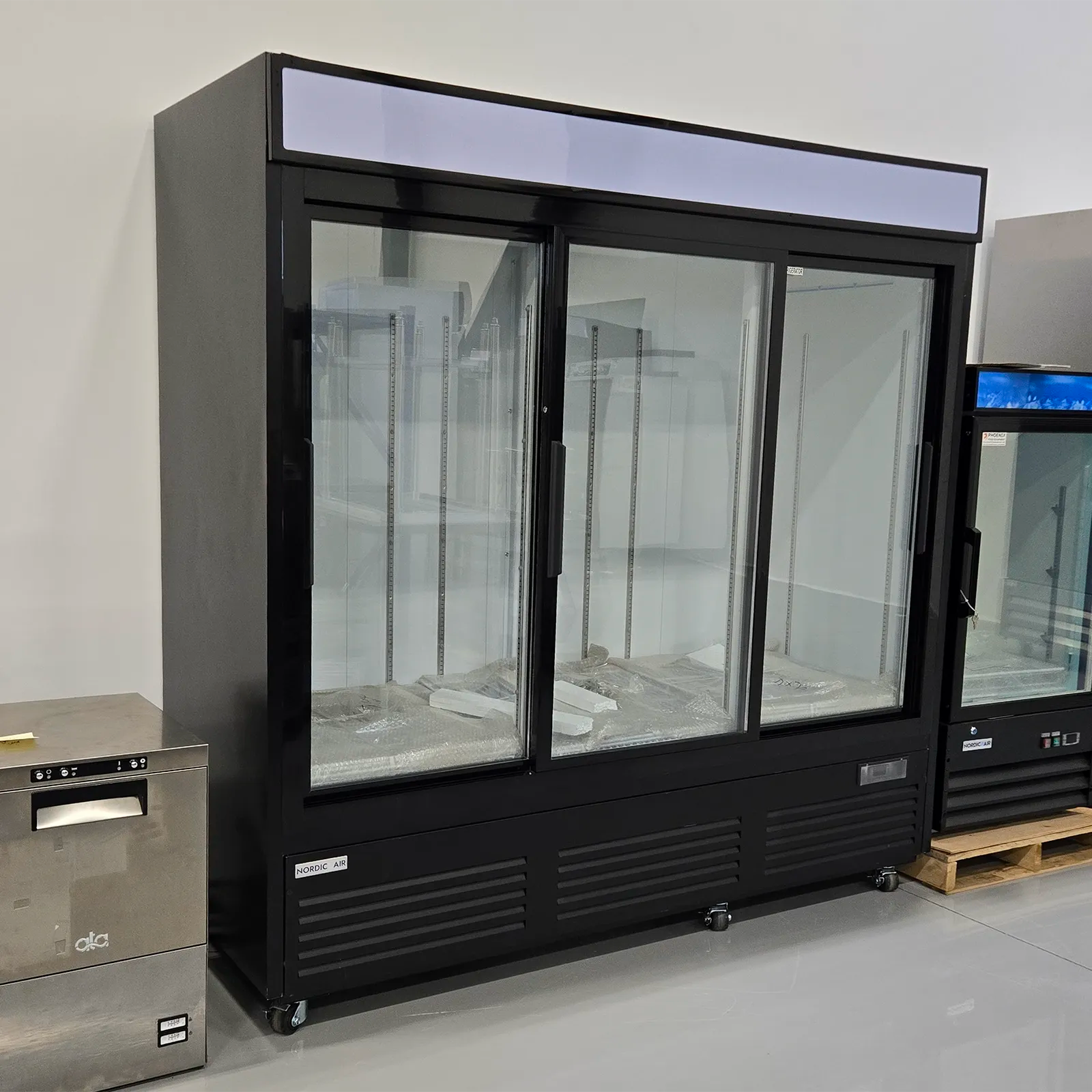 **OPEN BOX** Nordic Air GRM-67C-S Triple Sliding Glass Door 81" Wide Display Refrigerator-Phoenix Food Equipment