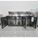 Open box Atosa MSF8304GR 72-inch sandwich prep table with all three doors open showing the interior shelves