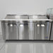 Open box Atosa MSF8304GR 72-inch three-door refrigerated sandwich prep table, front view in our warehouse