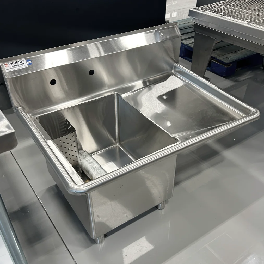 **OPEN BOX** Phoenix SS1C-1818-RD Heavy Duty 16 Gauge Single Stainless Steel Sink with Right Side Drainboard