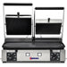 Omcan 11378 Elite Series double 10 x 19 inch panini grill, 220V, ribbed top plates with half smooth, half ribbed bottom