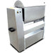 Omcan 13153 stainless steel tilting meat mixer, 110 lb capacity, 110V, side view with lid closed and side handle