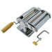 Omcan 13229 manual residential pasta sheeter with cutting attachment, wooden crank handle and table clamp