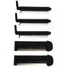 Omcan 13659 mandoline slicer set, the five interchangeable black julienne and slicing blade inserts laid out