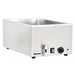 Omcan 19076 stainless steel 1200W electric food warmer with front water drain tap, power switch and dial