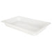 Omcan 23574 countertop chip dump station part, white rectangular plastic holding pan shown empty