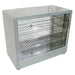 Omcan 26086 25-inch glass display food warmer in stainless steel with glass sides and wire shelves, angled view