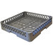 Omcan 37387 grey polypropylene flat glass rack with open lattice sides and low flat base for trays and plates