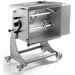 Omcan 37450 heavy duty electric meat mixer, cutaway view through the stainless steel tub showing twin mixing paddles