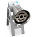 Omcan 37969 tilting blender, 15L capacity, stainless steel jar tilted forward on its stand to show the discharge