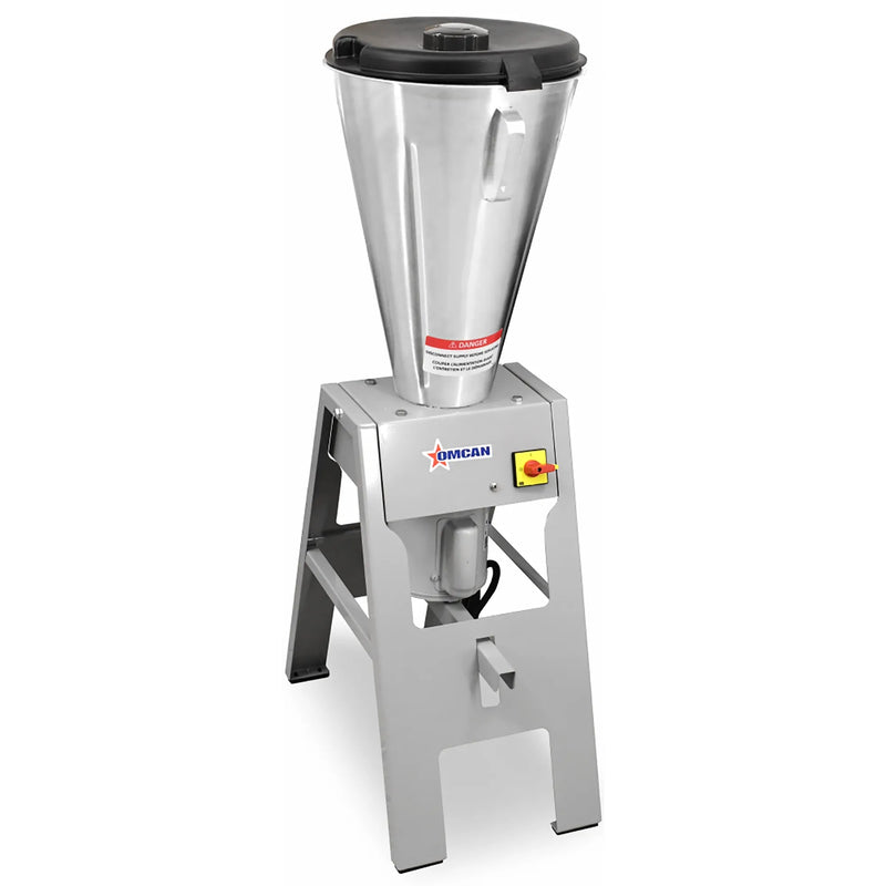 Omcan 37969 tilting blender, 507 oz / 15L capacity, 1.5HP, stainless steel jar upright on a four-leg stand