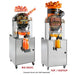 Omcan 40539 stainless steel dispenser stand for Zumoval juice extractors, shown with Big Basic and TOP/Fasttop juicers