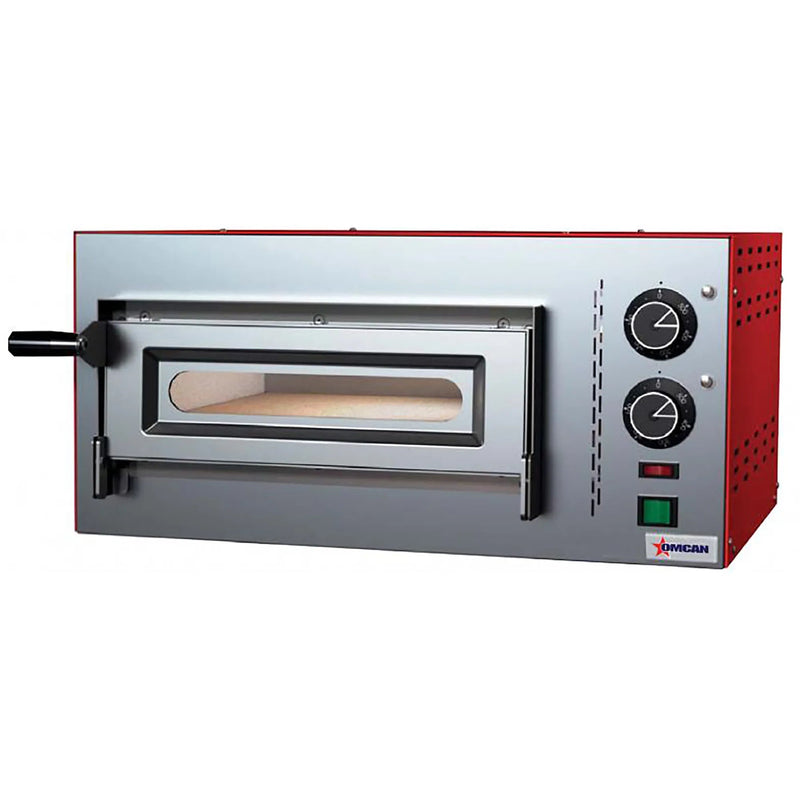 Omcan 40633 Compact Series electric 14-inch single deck countertop pizza oven, 220V, with window door, front view