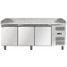 Omcan 41145 80-inch triple door refrigerated pizza prep table with granite top and stainless steel doors, angled view
