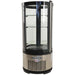 Omcan 41466 round glass 3 tier 19-inch refrigerated cake display case, empty with black trim and stainless base