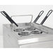 Omcan 41882 240V countertop electric pasta cooker, close-up of the four round mesh baskets in the cooking well