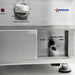 Omcan 41882 240V countertop electric pasta cooker, close-up of the energy regulator knob and water outlet drain