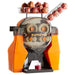 Omcan 41965 Zumoval Big Basic juicer for large fruits, orange body with pomegranates loaded in the top feeder