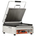 Omcan 42911 single large 12 x 15 inch panini grill, 120V, smooth top and smooth bottom plates with lid raised