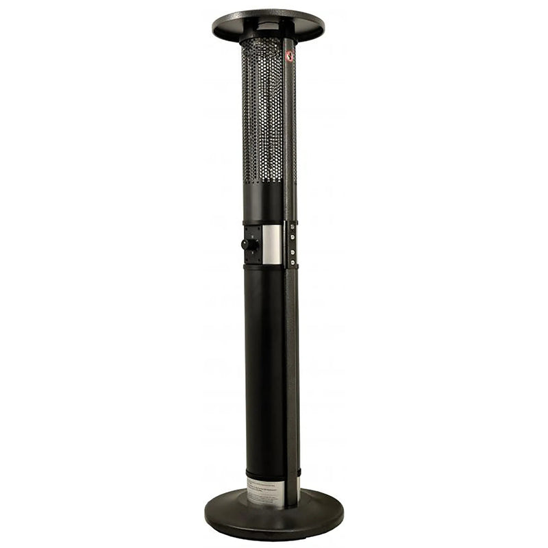 Omcan 43124 freestanding column heater in black with round base, domed top and control panel, front view