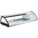 Omcan 43223 refrigerated 45-inch sushi showcase with curved glass front and black end panels, angled view