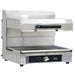 Omcan 43450 electric 21-inch adjustable salamander broiler in stainless steel with heating head raised, angled view