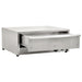 Omcan 43623 stainless steel bun warming drawer, angled view with the drawer pulled partially open