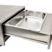 Omcan 43623 stainless steel bun warming drawer, close-up of the open drawer showing the removable food pan