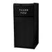Omcan 43840 wood trash bin, 36 gallon capacity, black finish with Thank You swing door and top shelf, front view