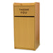 Omcan 43840 wood trash bin, 36 gallon capacity, natural light oak finish with Thank You swing door, front view