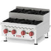 Omcan 44199 24-inch natural gas/propane step up hot plate with four open burners and red control knobs, front view