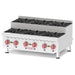 Omcan 44200 36-inch natural gas/propane step up hot plate with six open burners in stainless steel, angled view